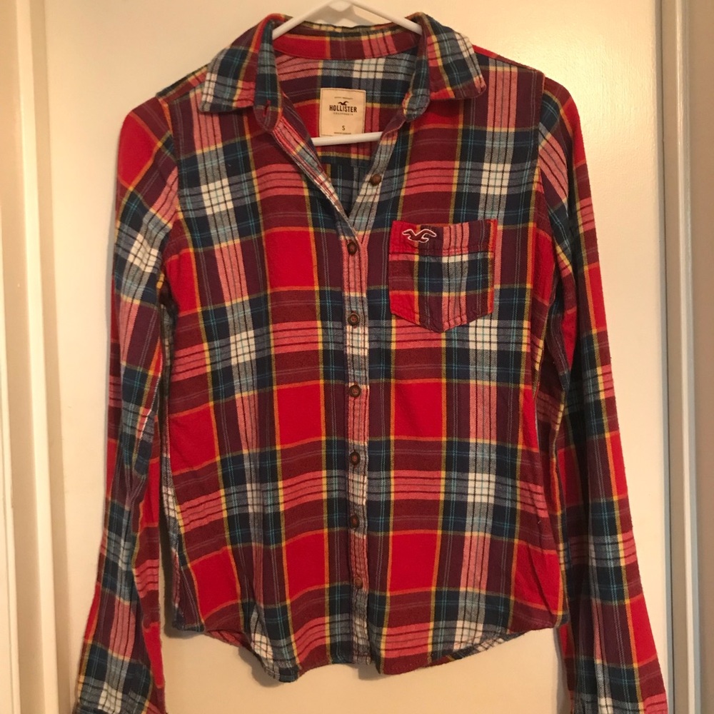 Hollister Red & Blue Flannel Button Down Shirt